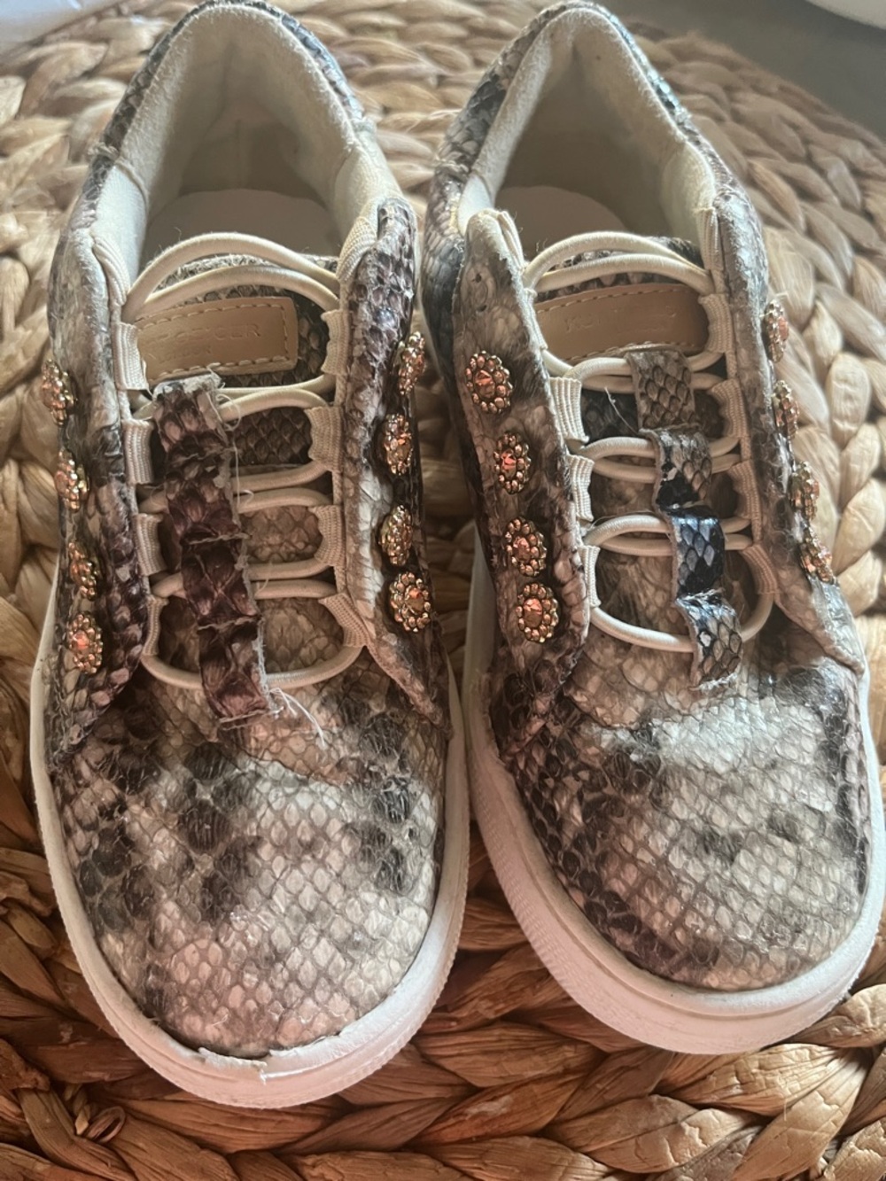 Kurt Geiger Girls' Snake-Print Slip-On Sneakers with Rose-Gold Crystal Accents